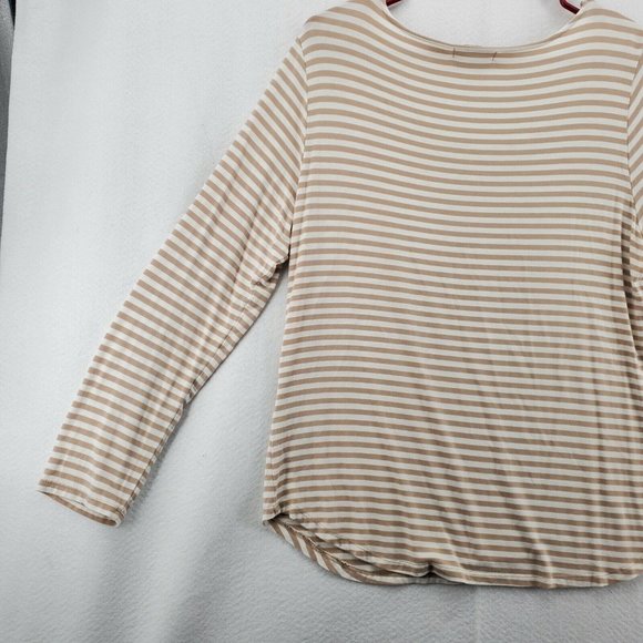 Calvin Klein Top Women's Long Sleeve Scoop Neck Striped T-Shirt Tan White Large - Picture 10 of 12